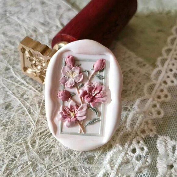7pcs Flower Wax Seal Stamp Kit - Floral Wax Seal Stamp Heads and Wooden Handles - Picture 2 of 9